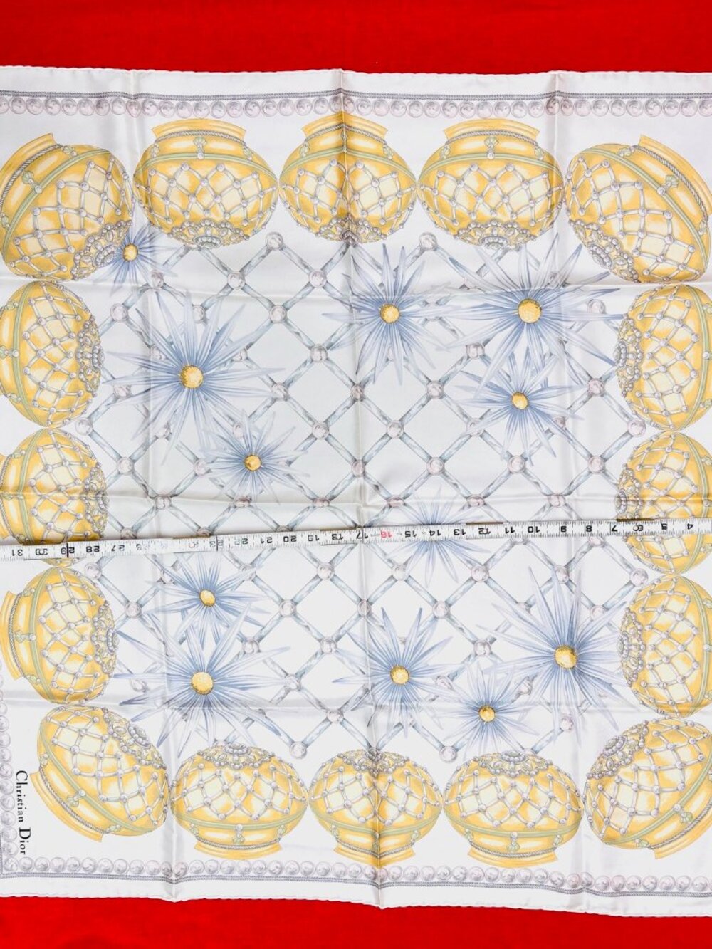 Beautiful Christian Dior 100% Silk Satin Scarf 34"Sand beige gold ceramic (32 - Picture 14 of 16